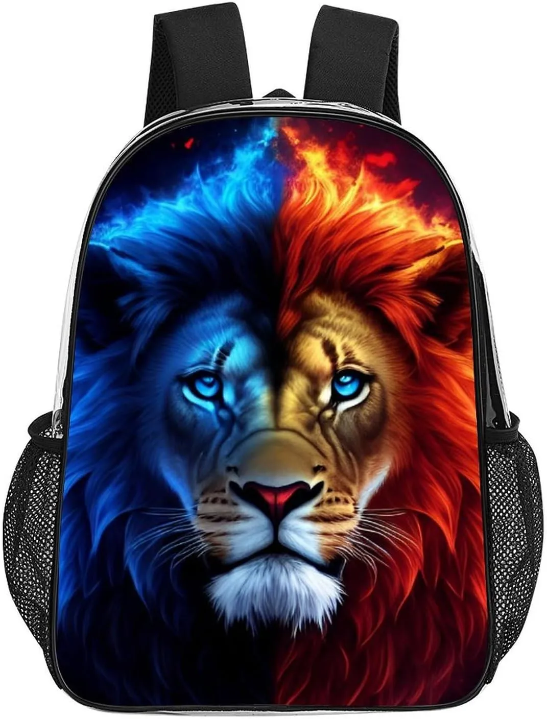 Rucksack Anti-Theft Multipurpose Large Capacity Carry On Bag - Cool Lion Blue And Red Fire Surreal Style Art Travel Hiking Day Pack Transparent Bag