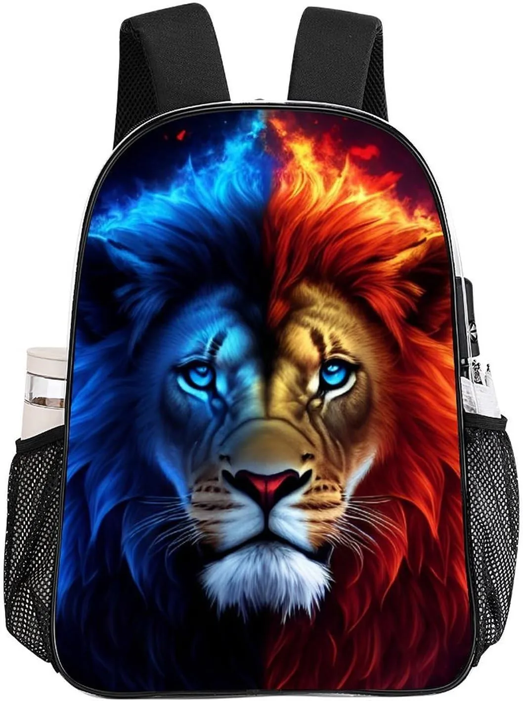 Rucksack Anti-Theft Multipurpose Large Capacity Carry On Bag - Cool Lion Blue And Red Fire Surreal Style Art Travel Hiking Day Pack Transparent Bag