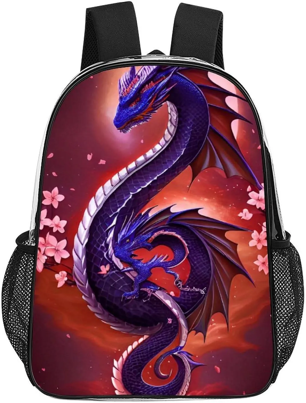 Rucksack Anti-Theft Multipurpose Large Capacity Carry On Bag - Romantic Dragon Cherry Flowers Art Travel Hiking Day Pack Transparent Bag