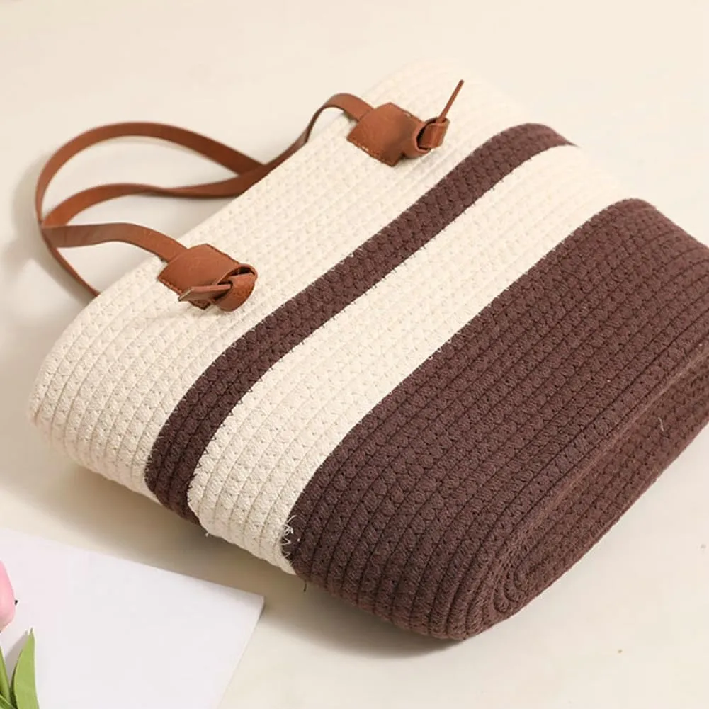 Rungion Large Woven Tote Bags for Women Cotton Rope Handbag Summer Beach Shoulder Bag Vacation Top Handle Purses