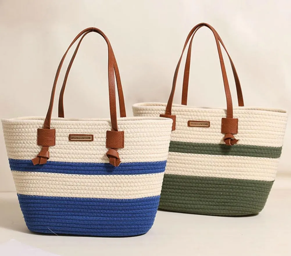 Rungion Large Woven Tote Bags for Women Cotton Rope Handbag Summer Beach Shoulder Bag Vacation Top Handle Purses