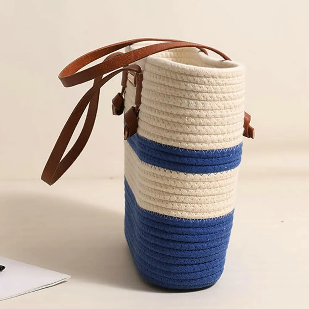 Rungion Large Woven Tote Bags for Women Cotton Rope Handbag Summer Beach Shoulder Bag Vacation Top Handle Purses