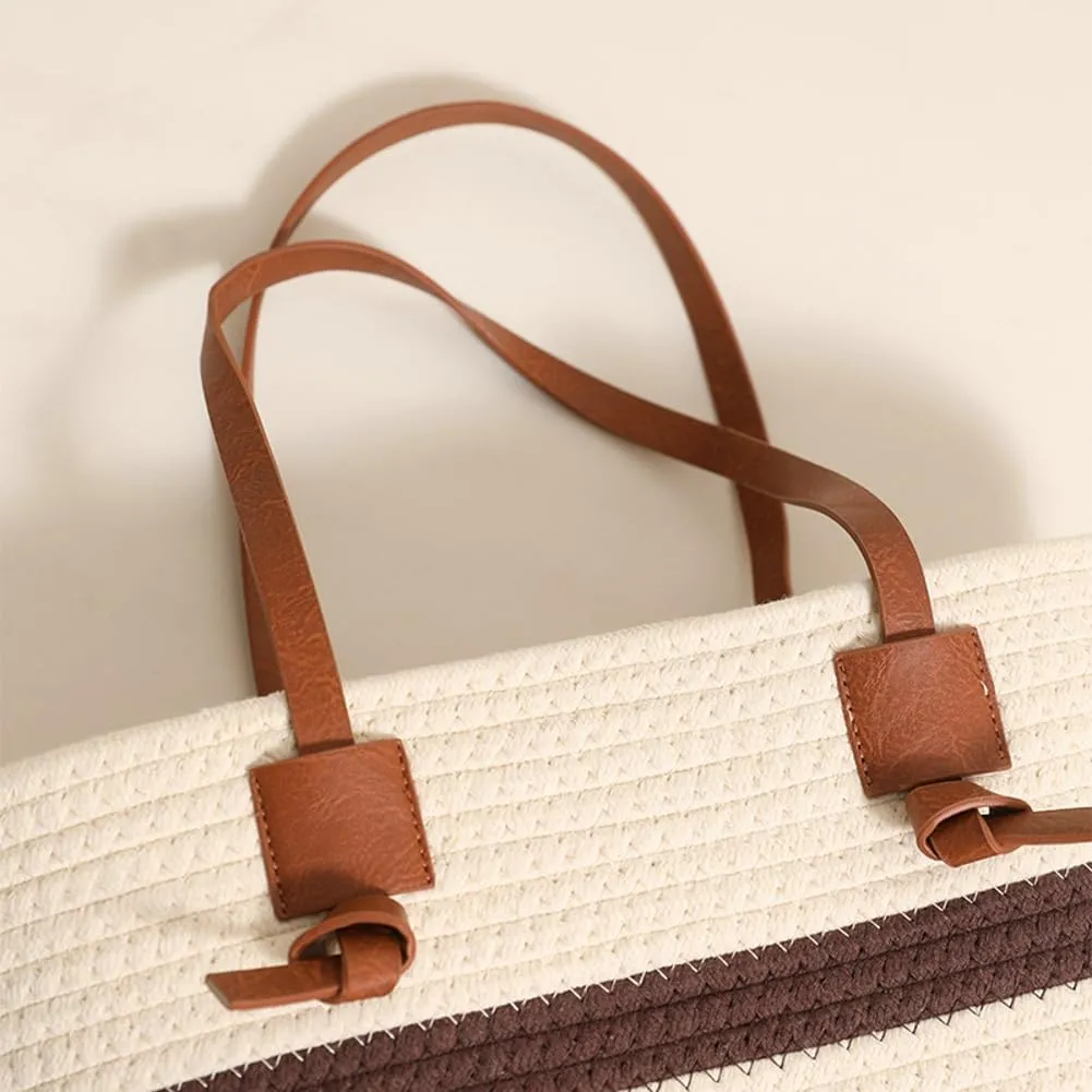 Rungion Large Woven Tote Bags for Women Cotton Rope Handbag Summer Beach Shoulder Bag Vacation Top Handle Purses