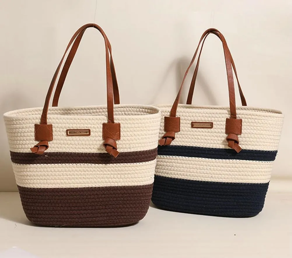 Rungion Large Woven Tote Bags for Women Cotton Rope Handbag Summer Beach Shoulder Bag Vacation Top Handle Purses