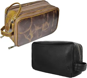 RUSTIC TOWN Quality Premium Leather Toiletry Bags Combo - The Best Masculine Travel Organizer Gift For Men Women