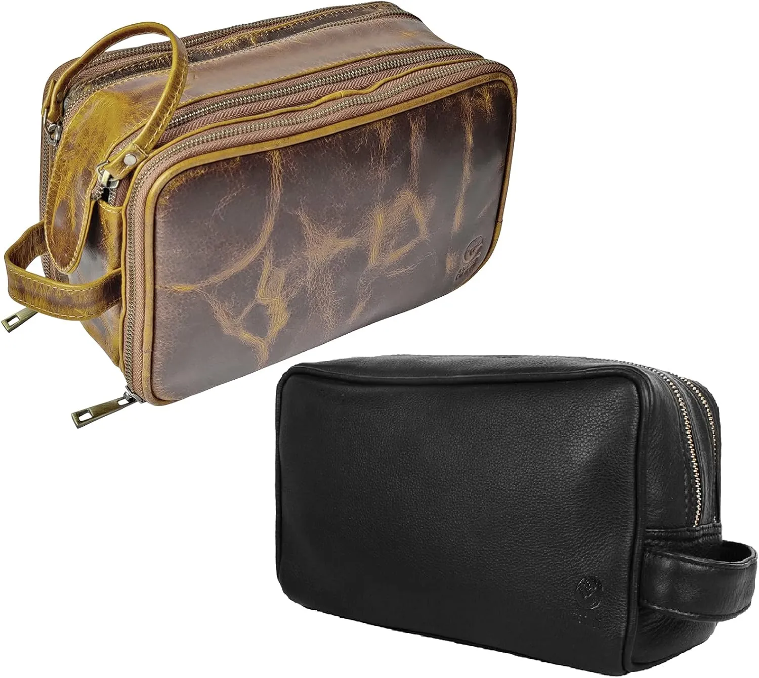 RUSTIC TOWN Quality Premium Leather Toiletry Bags Combo - The Best Masculine Travel Organizer Gift For Men Women