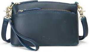 S-ZONE Small Genuine Leather Crossbody Bags for Women Purse and Handbag Wristlet