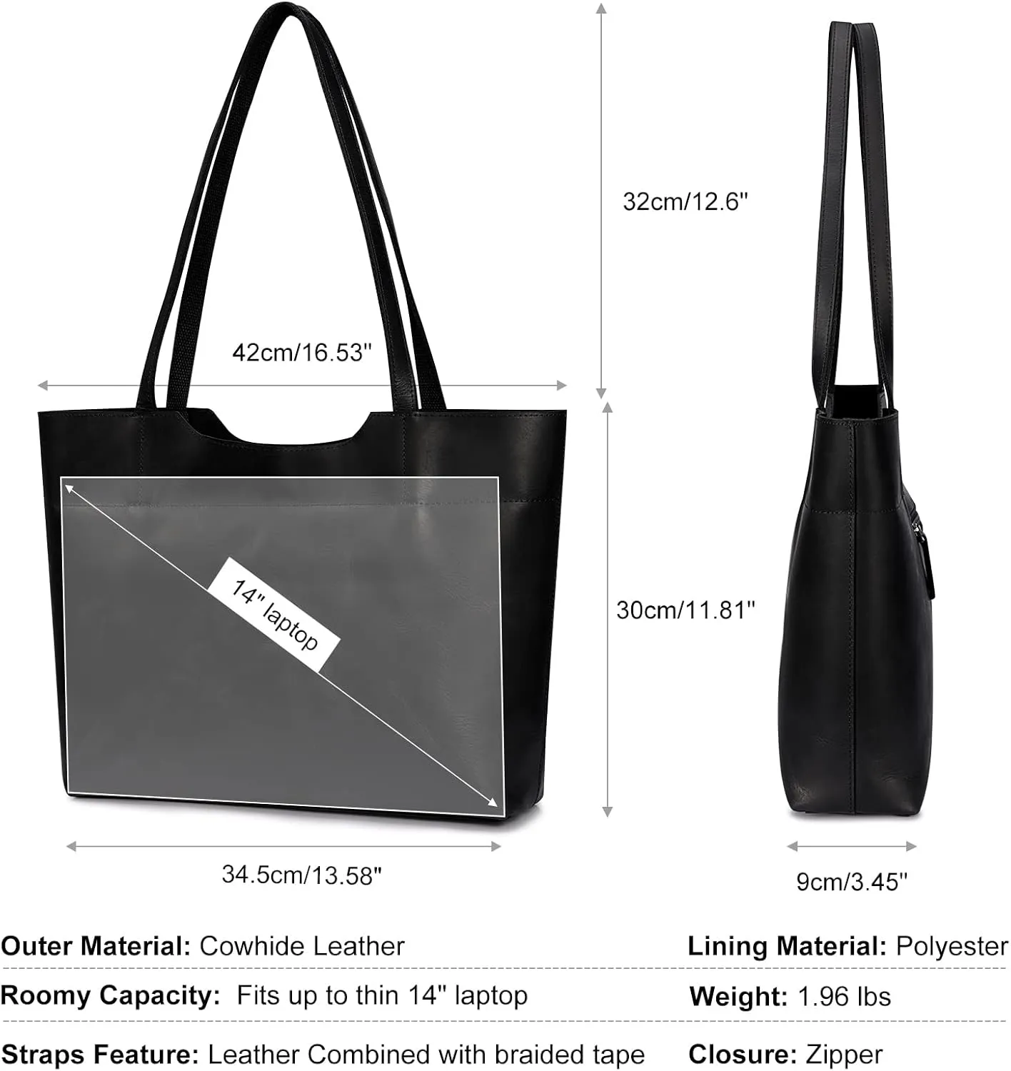 S-ZONE Vintage Genuine Leather Tote Bag for Women Large Handbag Shoulder Purse