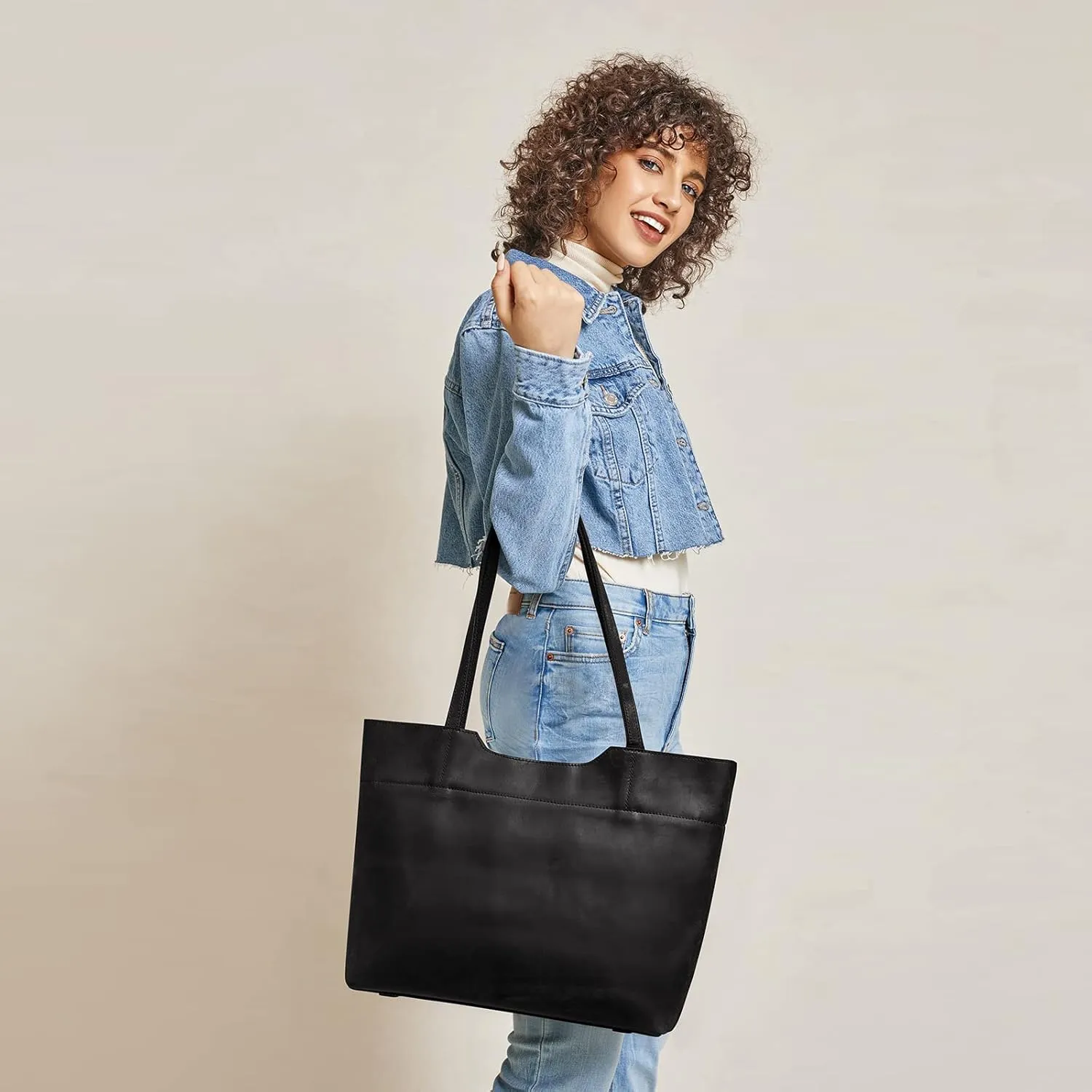 S-ZONE Vintage Genuine Leather Tote Bag for Women Large Handbag Shoulder Purse