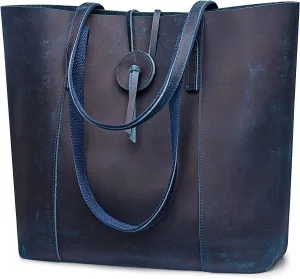 S-ZONE Vintage Genuine Leather Tote Bag for Women Large Shoulder Purse Handbag
