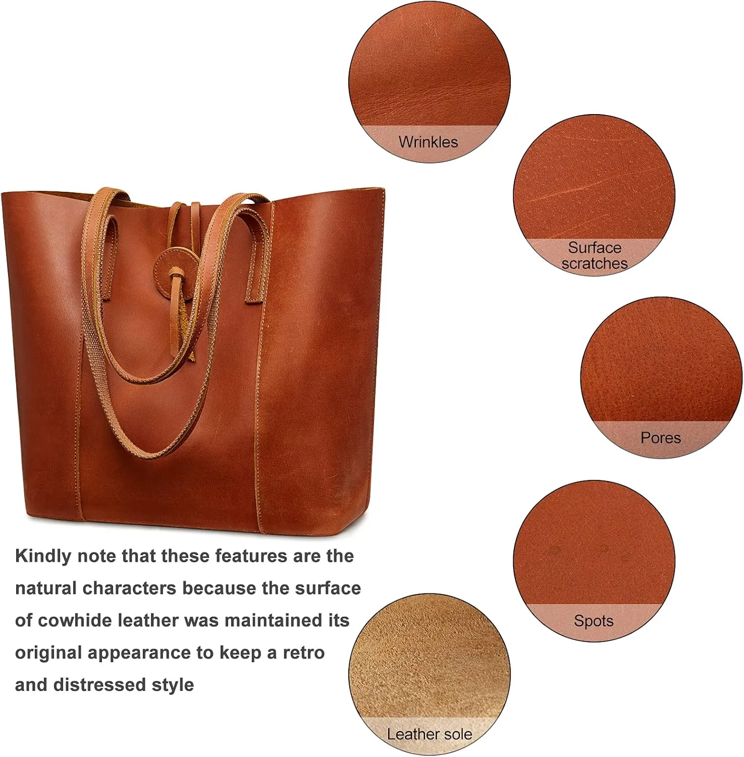 S-ZONE Vintage Genuine Leather Tote Bag for Women Large Shoulder Purse Handbag