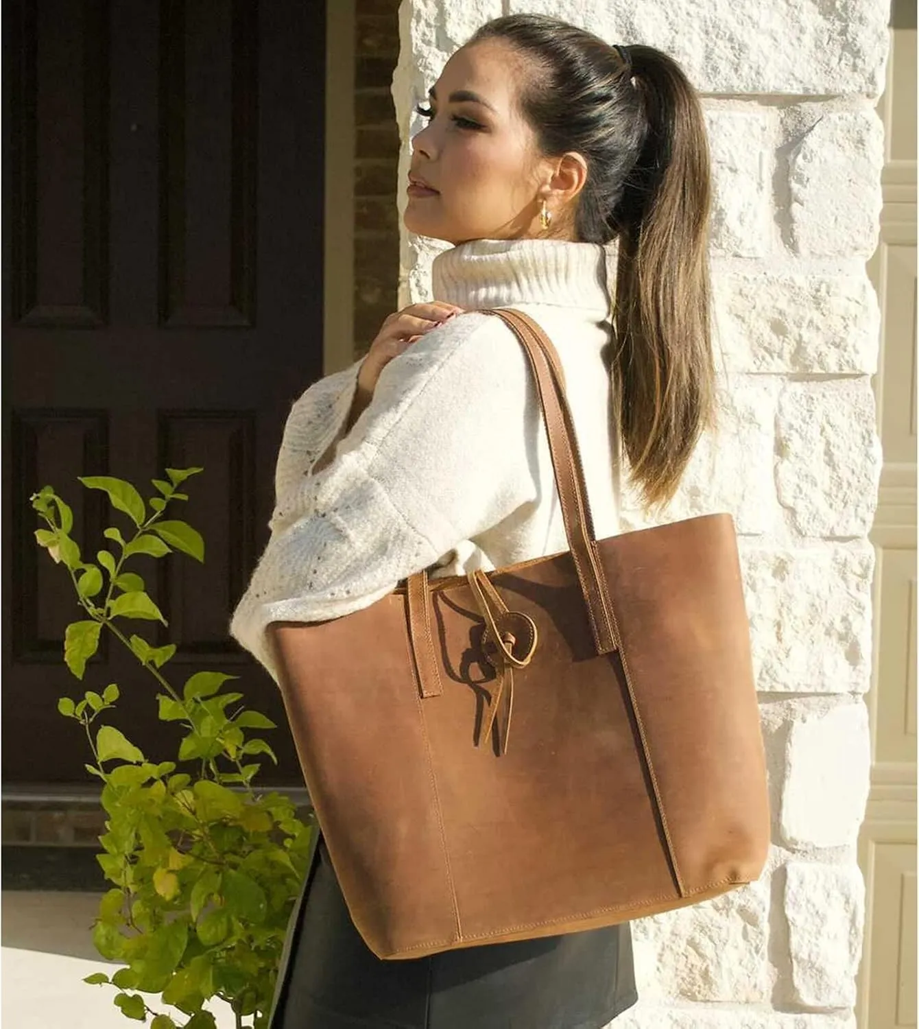 S-ZONE Vintage Genuine Leather Tote Bag for Women Large Shoulder Purse Handbag