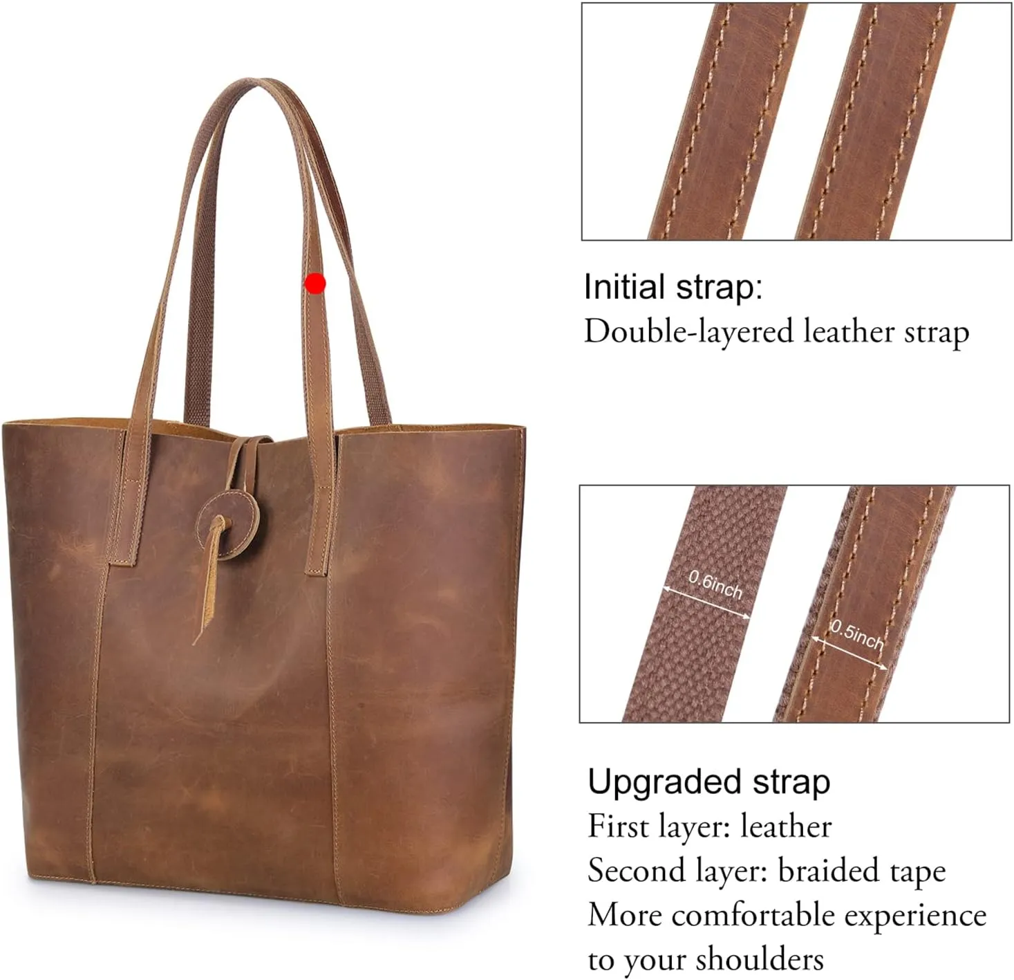 S-ZONE Vintage Genuine Leather Tote Bag for Women Large Shoulder Purse Handbag