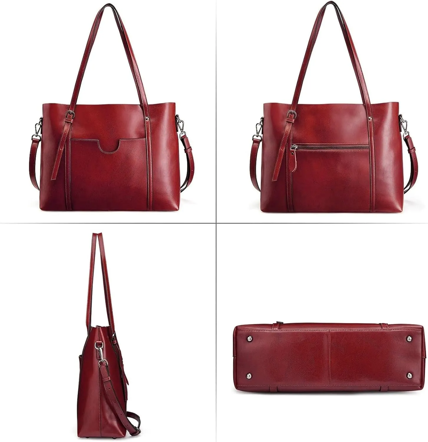 S-ZONE Women Genuine Leather Top Handle Satchel Daily Work Tote Shoulder Bag