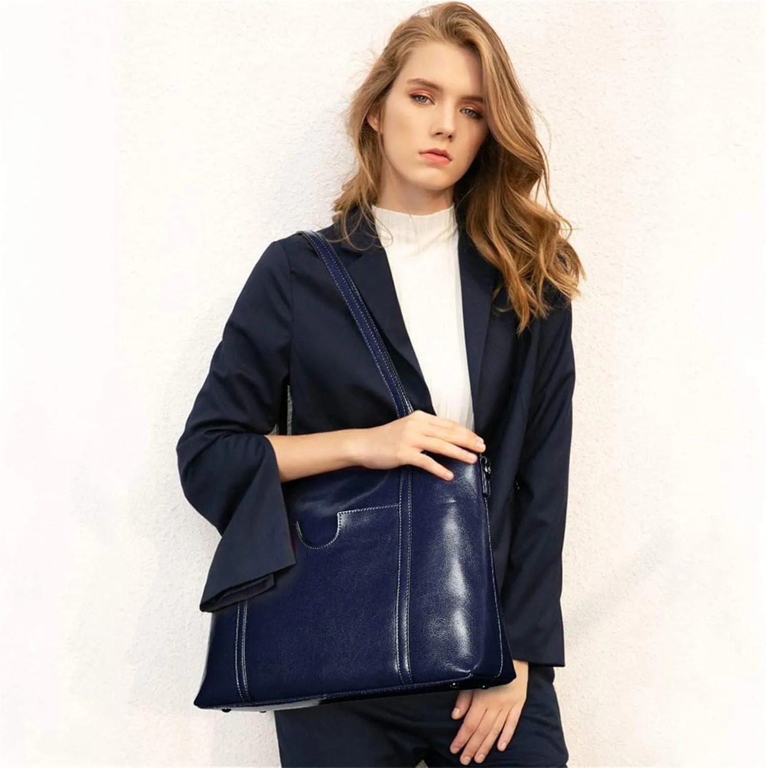 S-ZONE Women Genuine Leather Top Handle Satchel Daily Work Tote Shoulder Bag