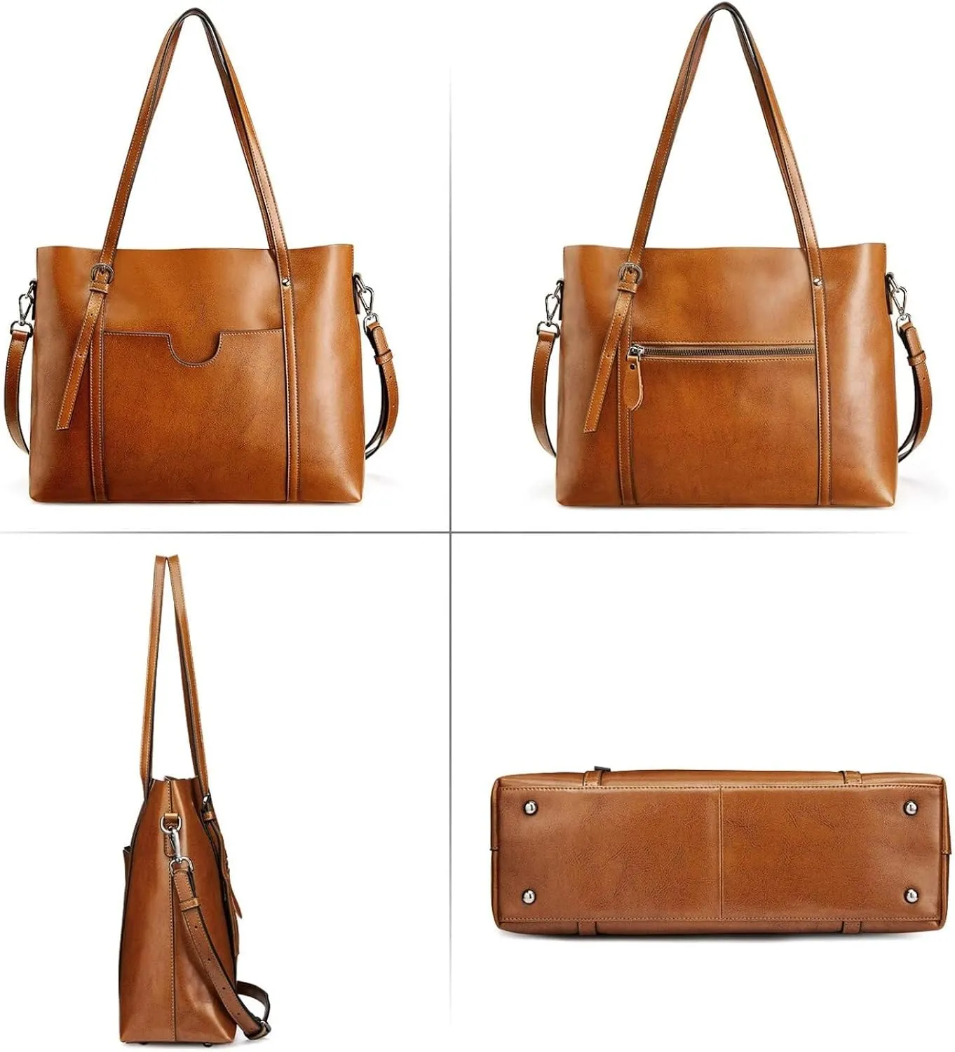 S-ZONE Women Genuine Leather Top Handle Satchel Daily Work Tote Shoulder Bag