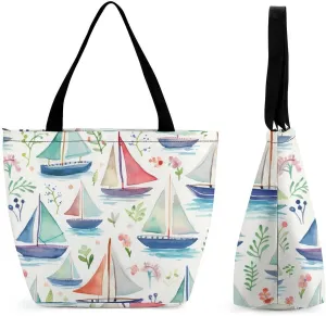Sailboat Colorful Cute Womens Tote Bag Purse with Zippered Shoulder Handbags For Work