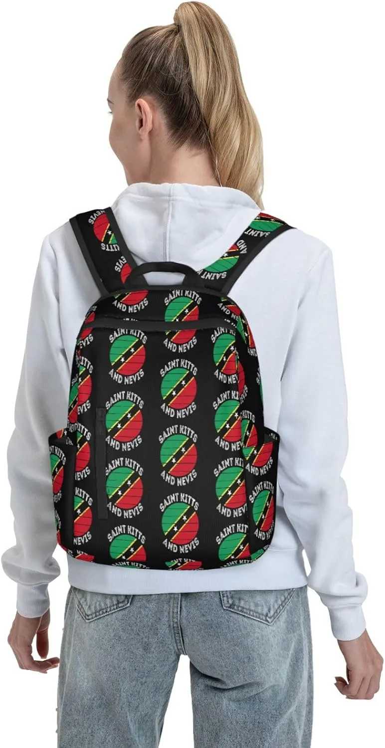 Saint Kitts Nevis Roots Flag Casual Laptop Backpack Travel Rucksack Sports Daypack Adjustable Strap Bags with Multi-Pockets for Working Running Camping