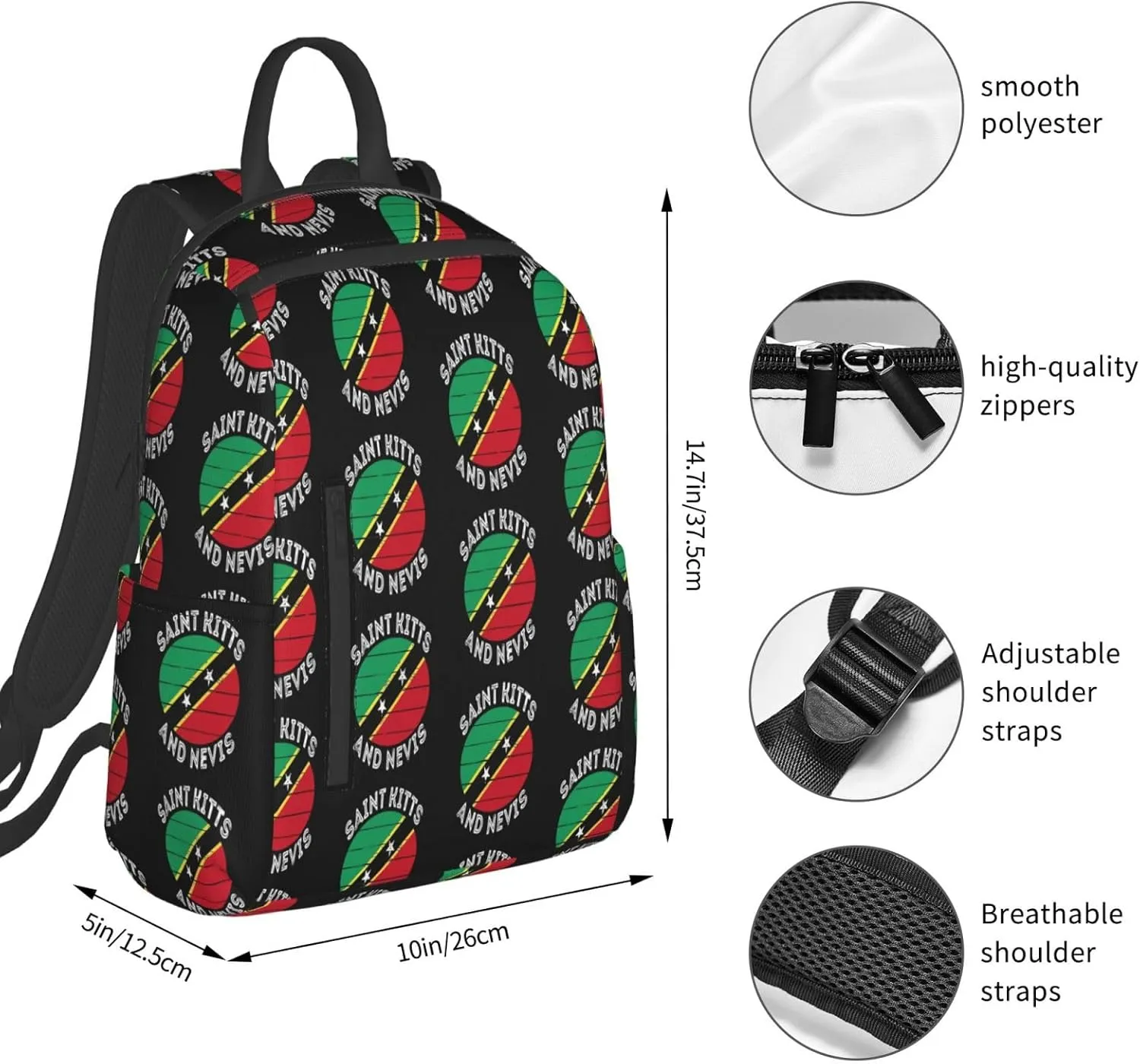 Saint Kitts Nevis Roots Flag Casual Laptop Backpack Travel Rucksack Sports Daypack Adjustable Strap Bags with Multi-Pockets for Working Running Camping