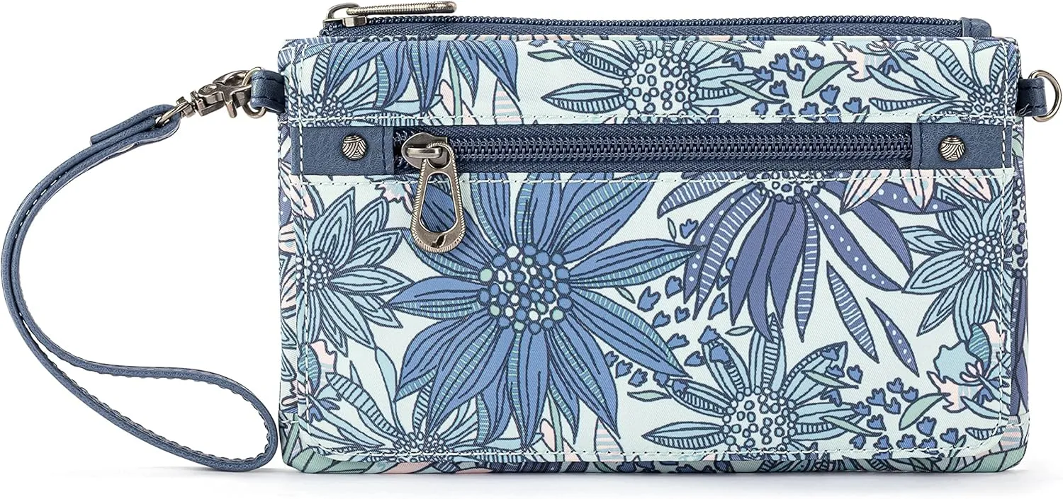 Sakroots Corin Smartphone Flap Crossbody in Eco-Twill, Denim Flower Garden