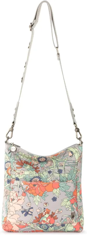 Sakroots Lucia Repreve EcoTwill Crossbody, Light Grey Flower Power