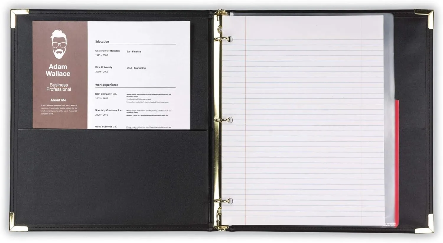 Samsill Classic Collection Executive Presentation 3 Ring Binder/Portfolio Binder, Half Inch Binder, Brass Round Ring (Holds 100 Sheets), Black