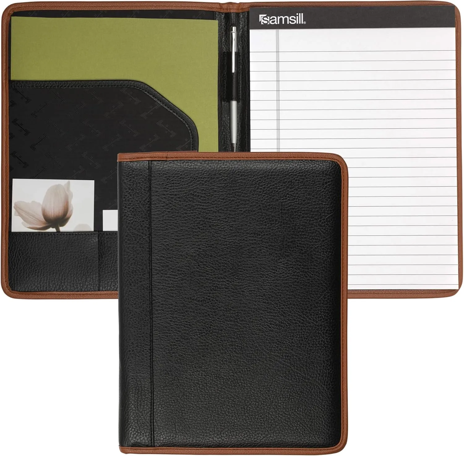 Samsill Professional Padfolio, Hampton Collection, Black/Brown Faux-Leather Business Portfolio, Includes 8.5 x 11 Writing Pad