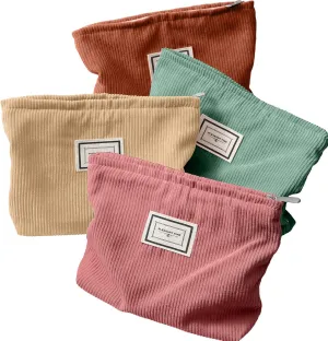 Sanwuta 4 Pack Velvet Makeup Bag Cosmetic Bag for Women Large Capacity Corduroy Pouch Zipper Canvas Travel Toiletry Purse Make up Organizer Case Accessories(Rainbow Color,Plaid)