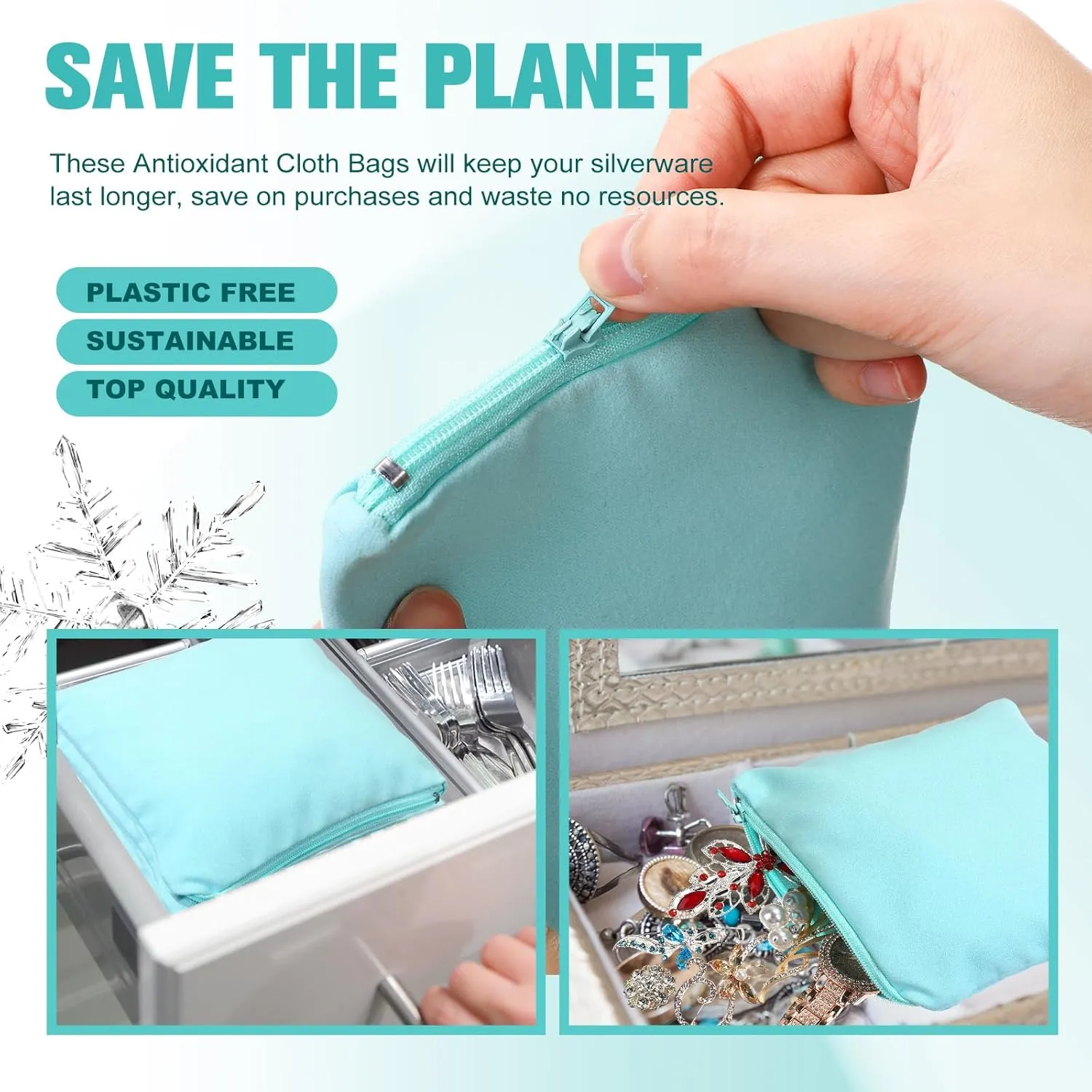 Sanwuta 8 Pcs Zippered Silver Storage Bags Anti Tarnish Silver Pouches Keeper Jewelry Storage Protector Bags(5.9 x 5.9 Inch,Lake Blue)