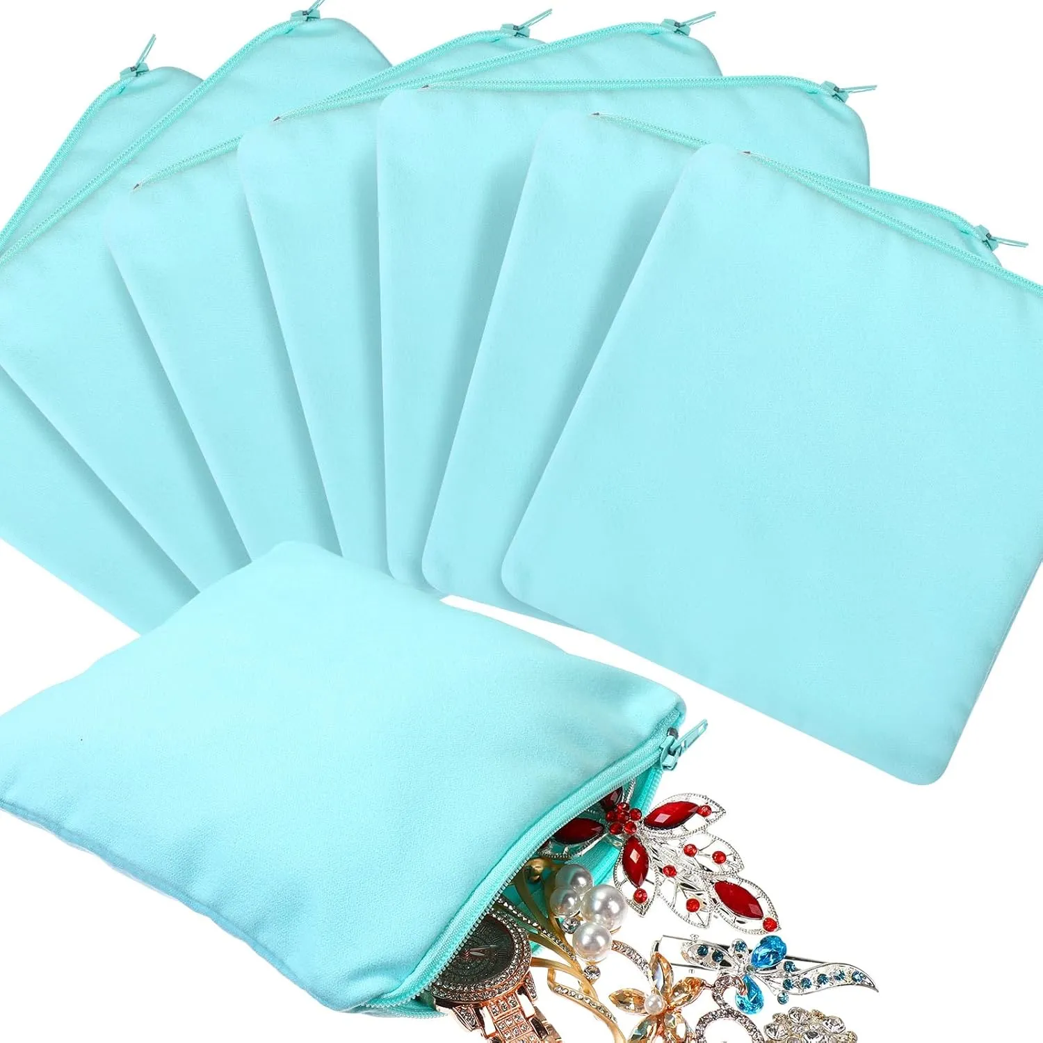 Sanwuta 8 Pcs Zippered Silver Storage Bags Anti Tarnish Silver Pouches Keeper Jewelry Storage Protector Bags(5.9 x 5.9 Inch,Lake Blue)