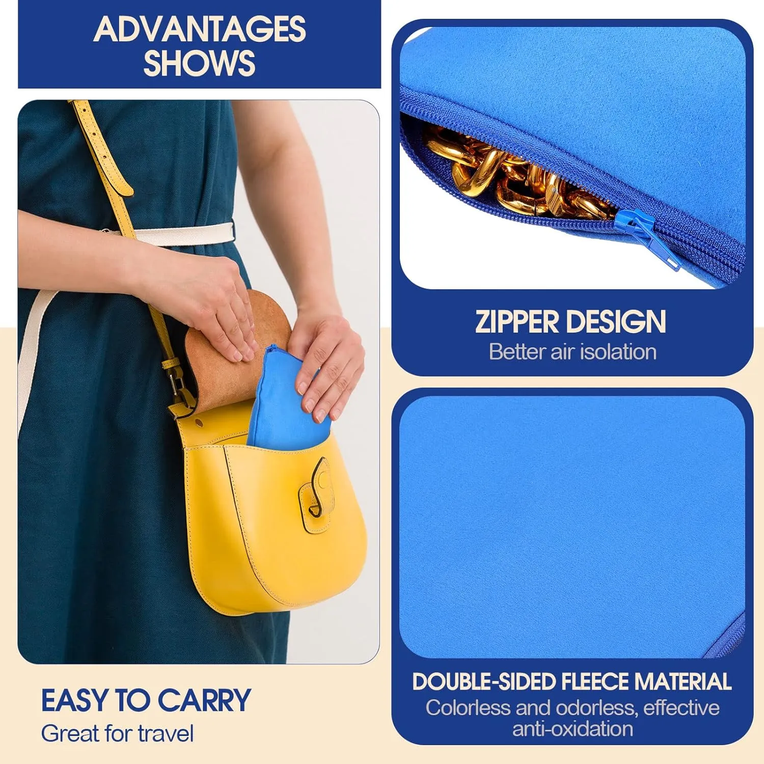 Sanwuta 8 Pcs Zippered Silver Storage Bags Anti Tarnish Silver Pouches Keeper Jewelry Storage Protector Bags(5.9 x 5.9 Inch,Navy Blue)