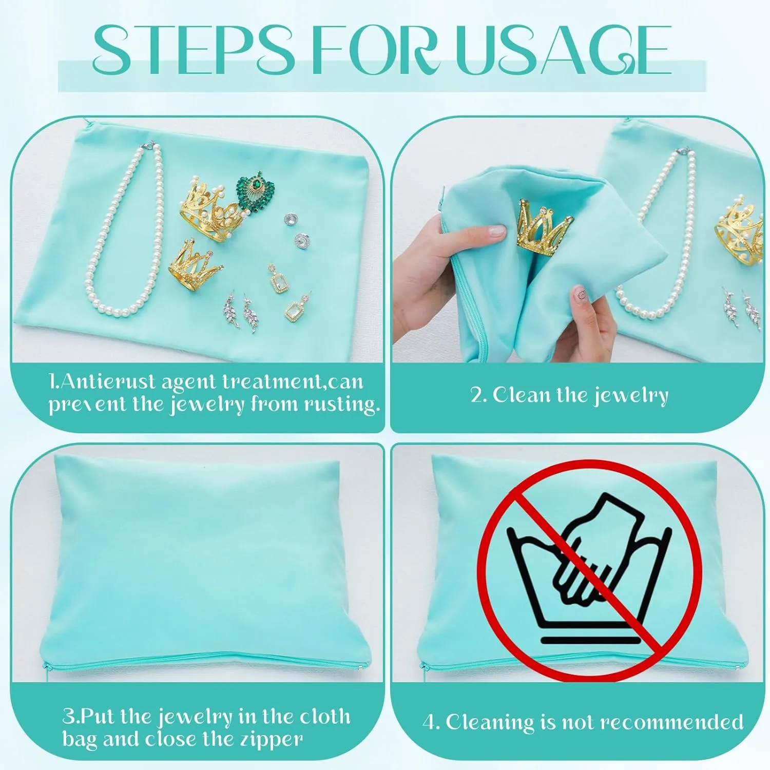 Sanwuta 8 Pcs Zippered Silver Storage Bags Anti Tarnish Silver Pouches Keeper Jewelry Storage Protector Bags(9 x 12 Inch,Lake Blue)