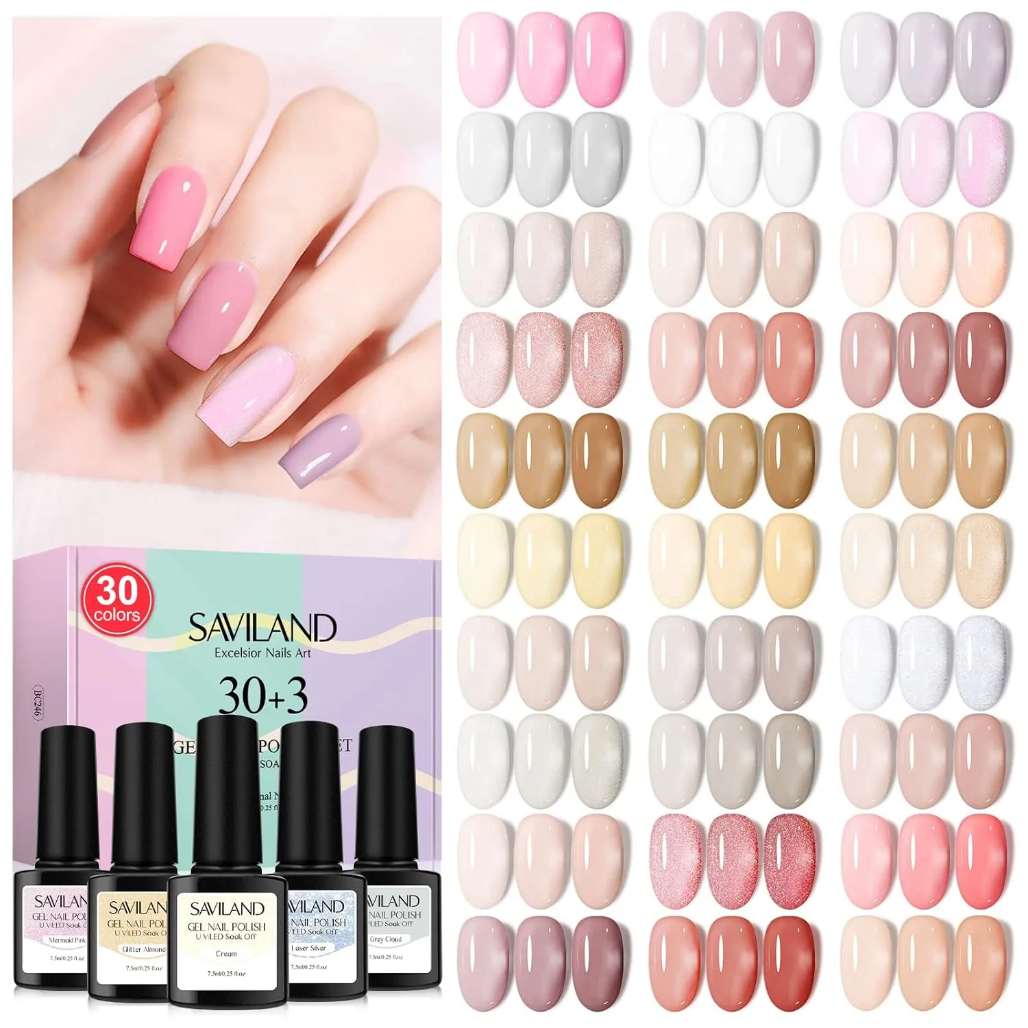 SAVILAND 33PCS Gel Nail Polish Set, Nudes Brown Pink Colors Gel Polish Set Soak Off U V LED Gel with Base & Glossy/Matte Top Gel Nail Supplies Nail Art Starter Kit Thanksgiving Gifts for Women Girls