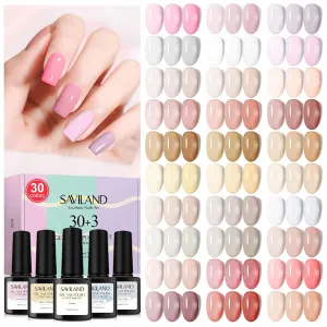 SAVILAND 33PCS Gel Nail Polish Set, Nudes Brown Pink Colors Gel Polish Set Soak Off U V LED Gel with Base & Glossy/Matte Top Gel Nail Supplies Nail Art Starter Kit Thanksgiving Gifts for Women Girls