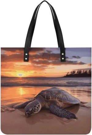 Sea Turtle Sunset Large Leather Handbags Women Fashion Handbag Multifunctional Travel Bag It Is A Great Gift for Mothers, Teachers, Friends, Bridesmaids