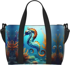 Seabed Coral Seahorse Travel Duffel Bag Tote Carry On Luggage Bag Water Resistant Weekender Overnight Bags For Foldable