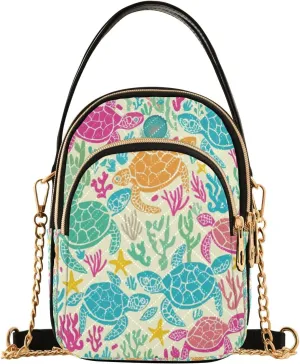Seaweed Turtles Colorful Crossbody Handbags for Women Casual Leather Shoulder Phone Purse