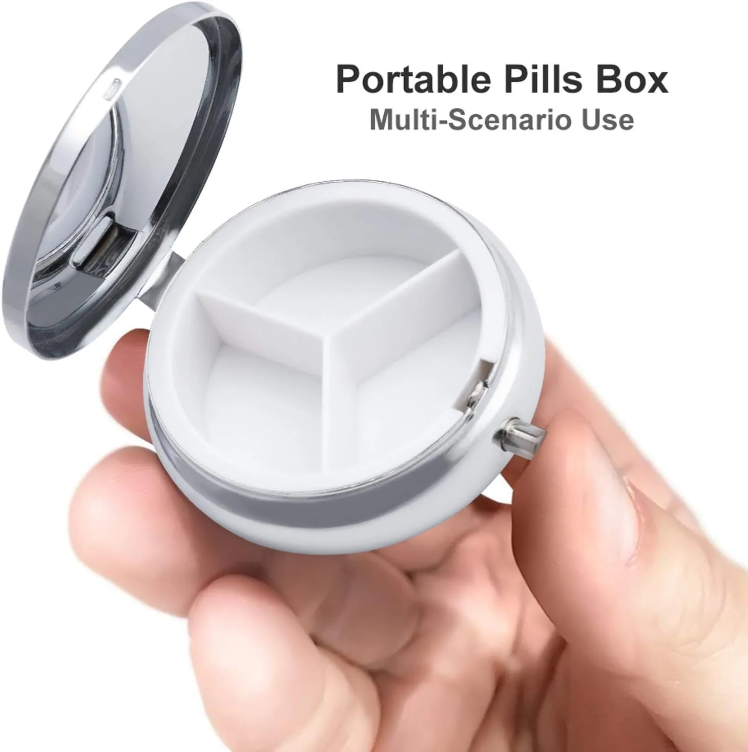 Secret Garden Medicine Pill Case, 3 Compartment Round Pill Box, Portable Decorative Medicine Organizer for Pocket Or Purse Vitamin Organize