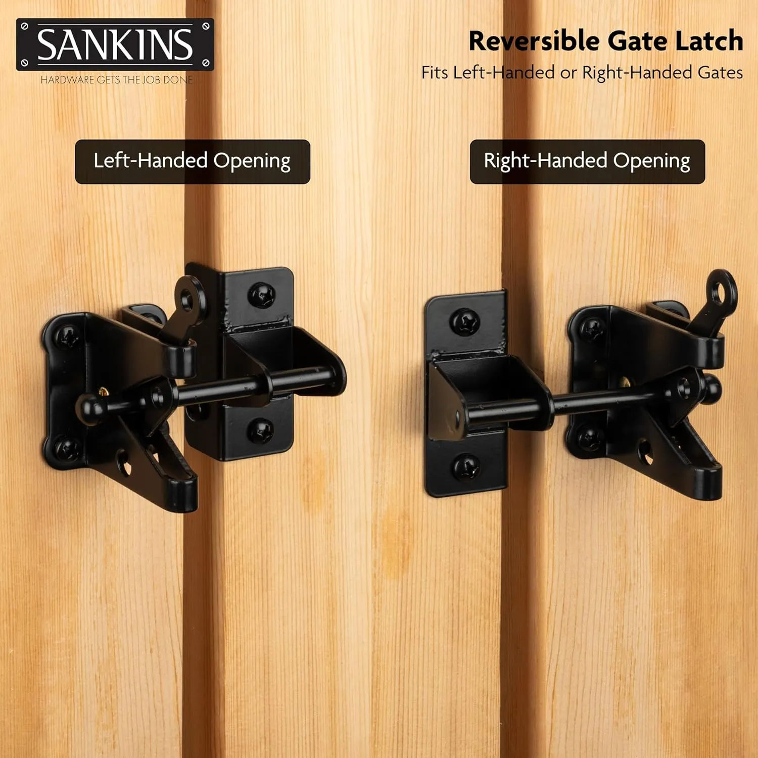 Self-Locking Gate Latch for Wooden Fence Gate Heavy Duty, Post Mount Automatic Gravity Lever Gate Fence Door Latches for Wooden Fence Secure Pool Garden Shed, Black