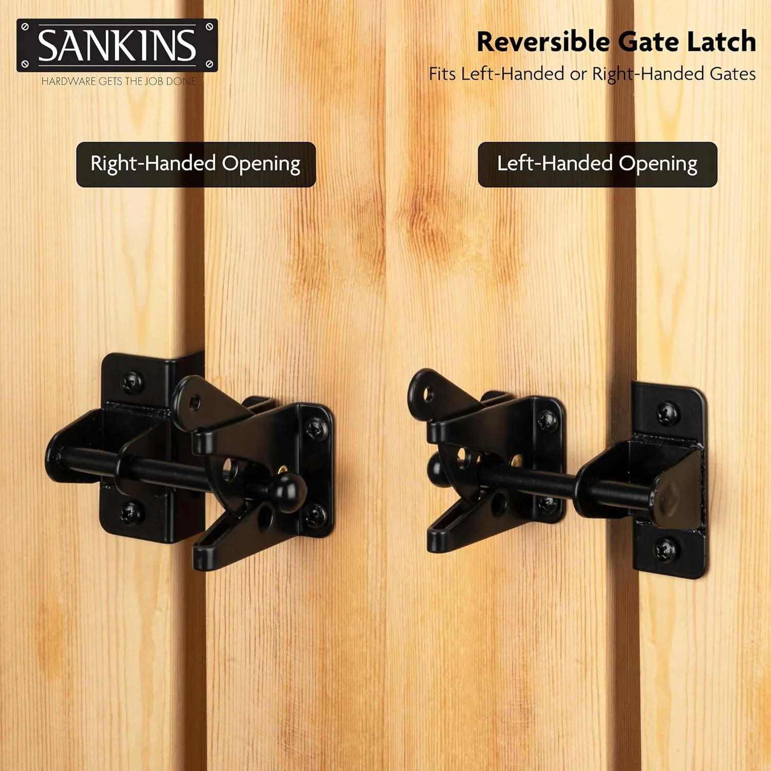 Self-Locking Gate Latch for Wooden Fence Gate Heavy Duty, Post Mount Automatic Gravity Lever Gate Fence Door Latches for Wooden Fence Secure Pool Garden Shed, Black