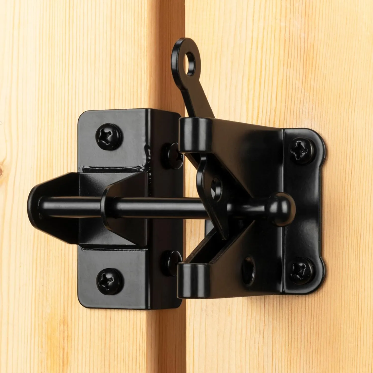 Self-Locking Gate Latch for Wooden Fence Gate Heavy Duty, Post Mount Automatic Gravity Lever Gate Fence Door Latches for Wooden Fence Secure Pool Garden Shed, Black