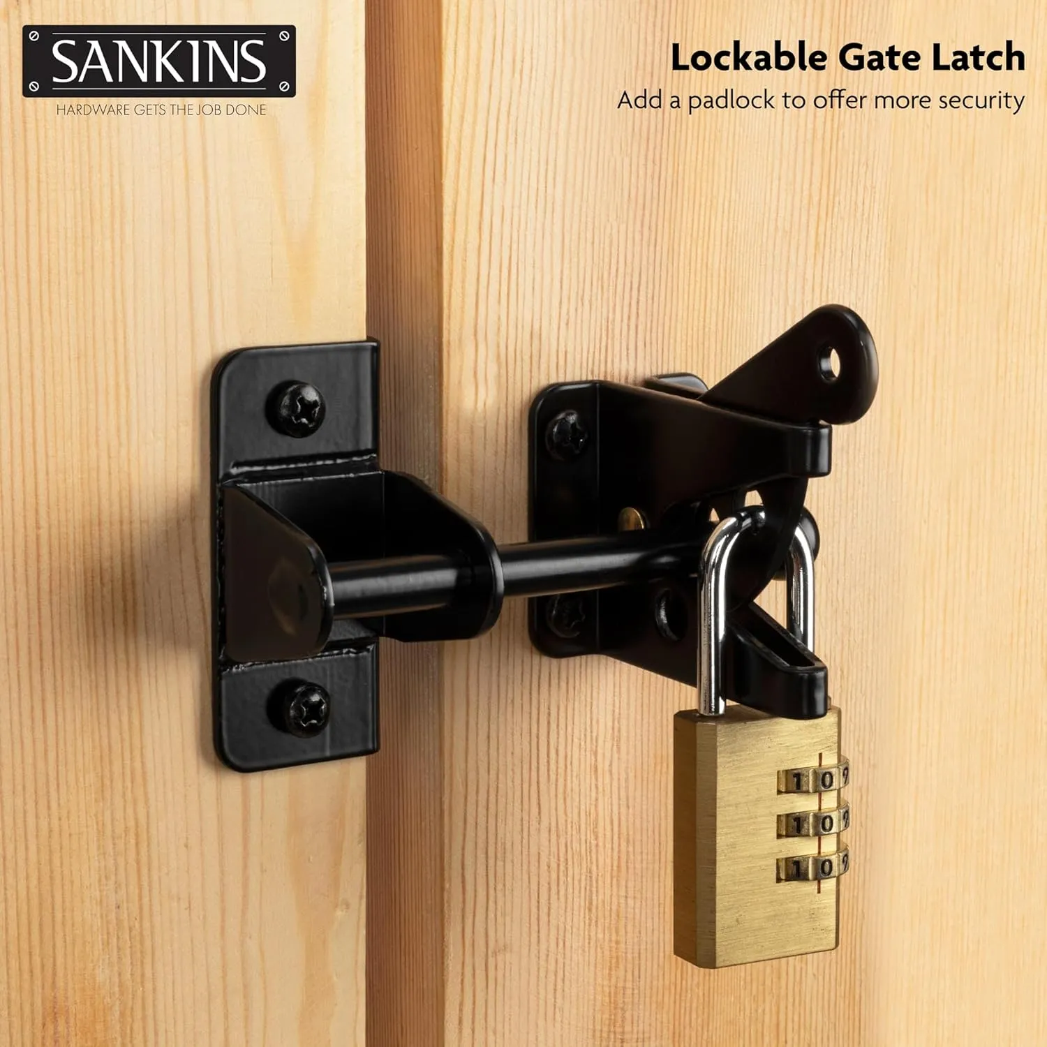 Self-Locking Gate Latch for Wooden Fence Gate Heavy Duty, Post Mount Automatic Gravity Lever Gate Fence Door Latches for Wooden Fence Secure Pool Garden Shed, Black