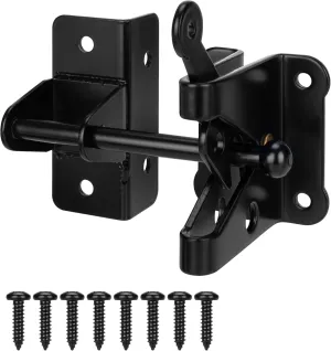 Self-Locking Gate Latch for Wooden Fence Gate Heavy Duty, Post Mount Automatic Gravity Lever Gate Fence Door Latches for Wooden Fence Secure Pool Garden Shed, Black