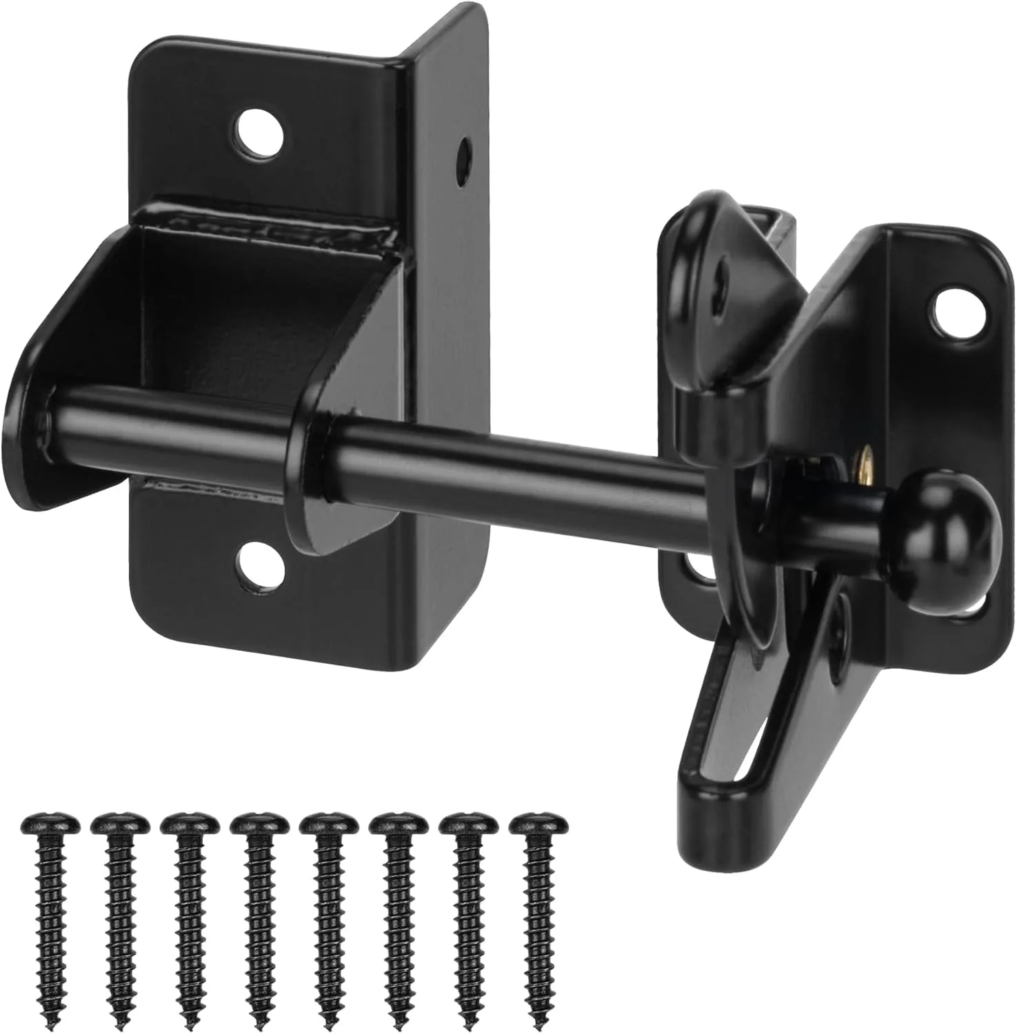 Self-Locking Gate Latch for Wooden Fence Gate Heavy Duty, Post Mount Automatic Gravity Lever Gate Fence Door Latches for Wooden Fence Secure Pool Garden Shed, Black