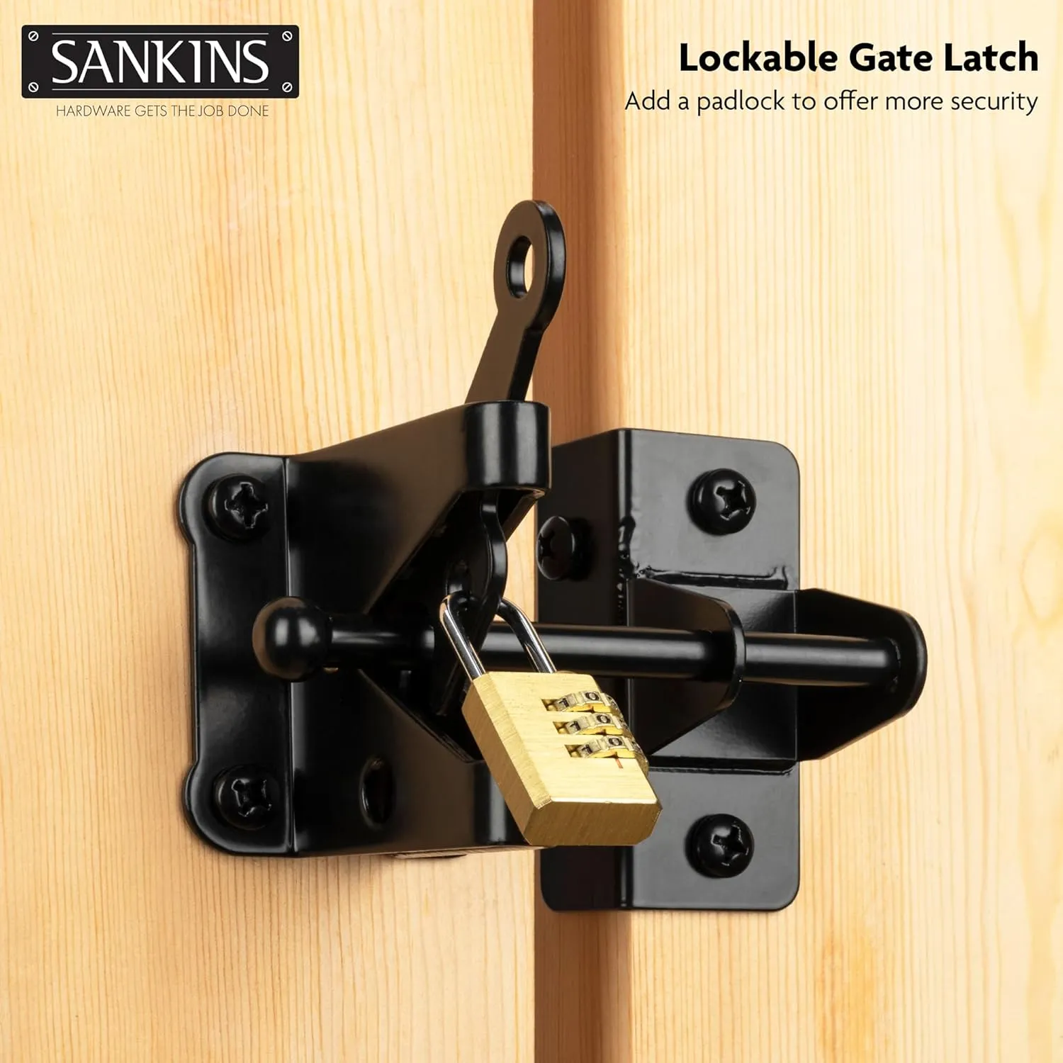 Self-Locking Gate Latch for Wooden Fence Gate Heavy Duty, Post Mount Automatic Gravity Lever Gate Fence Door Latches for Wooden Fence Secure Pool Garden Shed, Black