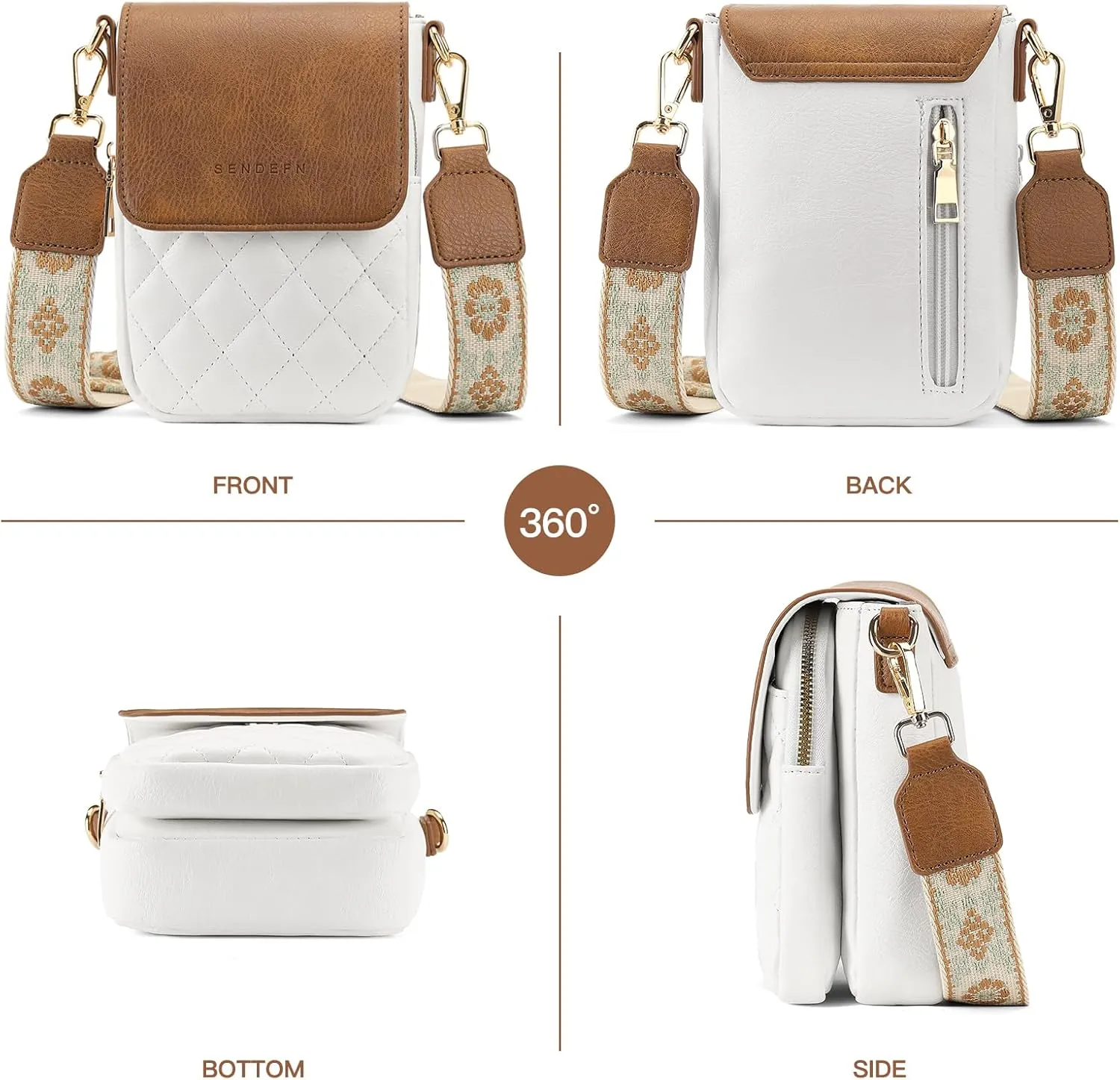 SENDEFN Small Crossbody Bags for Women Cell Phone Bag Leather Wallet Purses Adjustable Strap