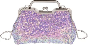 Sequins Mermaid Evening Clutch Purse Kiss Lock Top handle Handbag Chain Shoulder Bag