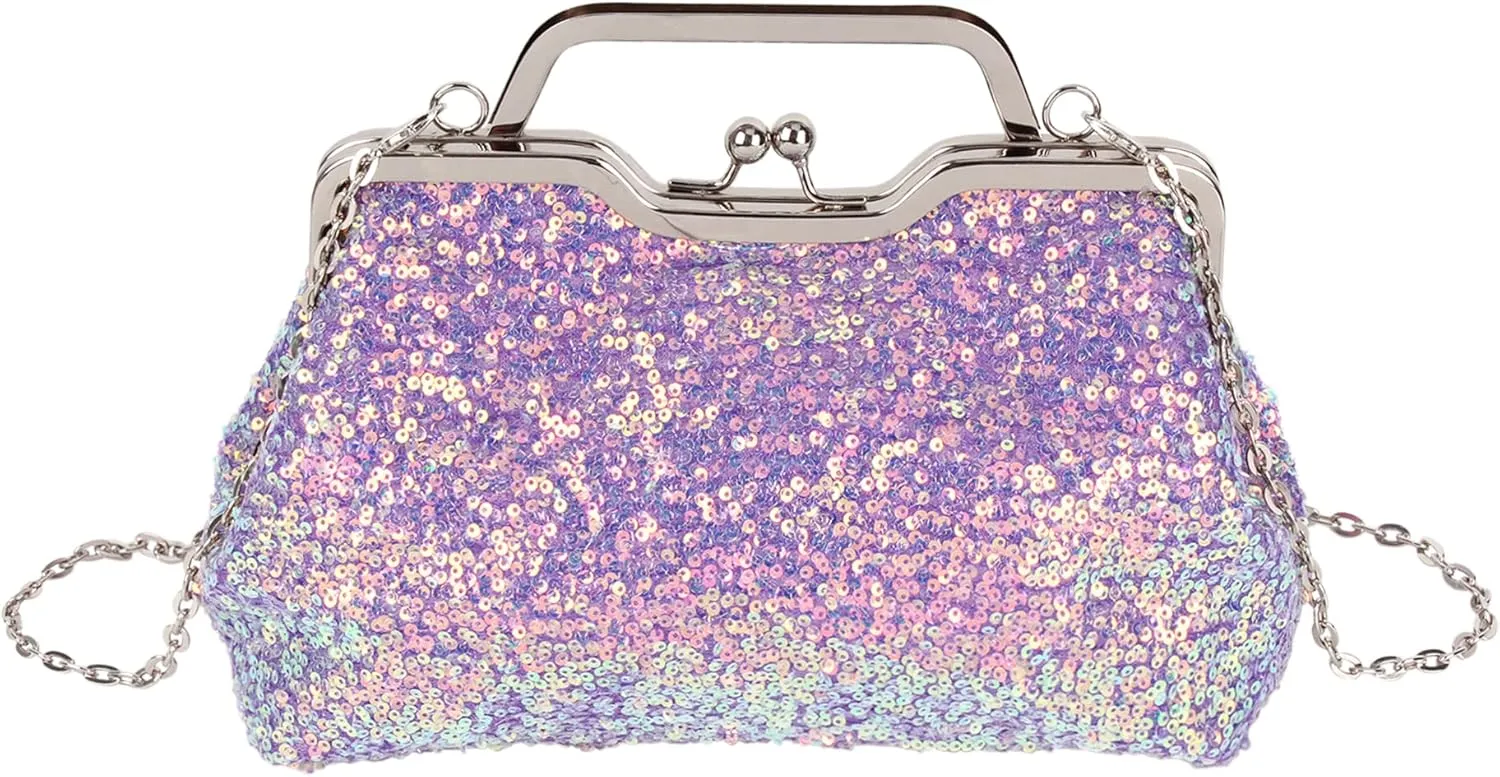 Sequins Mermaid Evening Clutch Purse Kiss Lock Top handle Handbag Chain Shoulder Bag