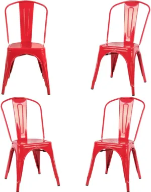 Set of 4 Tolix Style Dining Side Chair Stackable High Back Bistro Cafe Metal (Red)