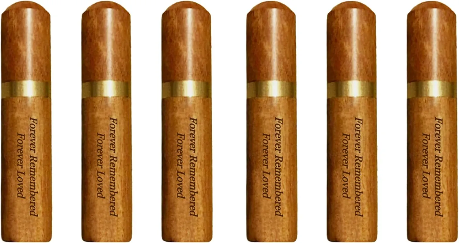 Set of SIX Laser Engraved Forever Remembered Forever Loved Natural Rosewood Cremation Urn/Scattering Tube - Fits Pocket or Purse, Perfect for Travel, TSA Compliant